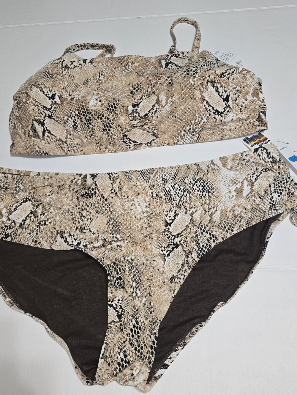Snake-Print Bikini Set in Beige and Black 2x/3x